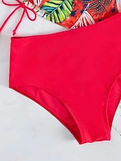 economico Tankini-Costume da bagno tankini da donna 2 pezzi arricciato palmo cheeky controllo pancia vita alta slinguato senza schiena vacanza in spiaggia scollatura a halter floreale senza maniche