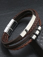 cheap Men's Jewelry-Men's faux leather alloy multi-layer magnetic braided bracelet, Stylish and durable, Suitable for casual wear and special occasions.