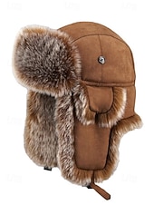 abordables Chapeaux pour hommes-Chapeau trappeur en fausse fourrure pour homme, chaud et élégant, disponible en noir et marron, parfait pour les temps froids et les activités hivernales en extérieur.