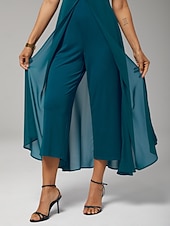 ieftine Jumpsuits-Dame Femeie Rochie casual Salopetă Albastru păun Manșon scurt Mânecă scurtă Simplu Multistratificat Vară Primăvară Toate Sezoanele În V Rotund Elegant Modern Fluid S M L