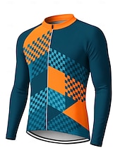 cheap Men's Jerseys-Men Cycling Jersey Downhill Jersey Geometric Abstract Contrast Color Long Sleeve Bike Tee Tshirt Jersey Compression Clothing with 3 Rear Pockets Mountain Bike MTB Road Bike Cycling UV Sun Protection