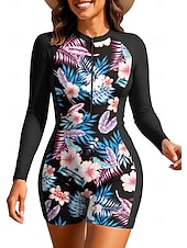 economico Rash Guards Interi-Per donna Standard Top sottomuta Costume da surf intero Costume da bagno Floreale Tropicale Color-blocking Con zip con reggiseno incorporato Imbottitura rimovibile Protezione Solare UV UPF50+ Ultra