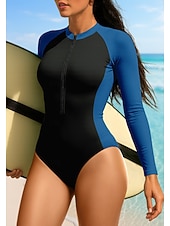 cheap One Pieces Rash Guards-Women's Rash Guard Color-blocking Zip Up UPF50+ Quick Dry Lightweight Long Sleeve Bodysuit Swim Shirt Surfing Canoeing Beach Summer
