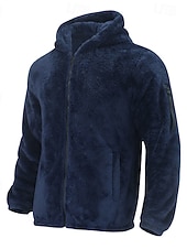 baratos Jaquetas Casuais-Homens Casaco de inverno Casaco de pelúcia Jaqueta casual Ao ar livre Casual Térmico / Quente Bolsos Zip Completo Outono Inverno Tecido Roupa de rua Diário Com Capuz Padrão Preto Azul Marinha cáqui