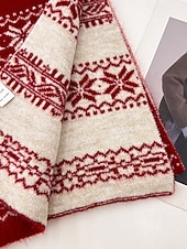 preiswerte Schals für Damen-Weihnachtsstrickschal mit Schneeflockenmuster für Damen – aus Acryl, festliches rot-weißes Muster, perfekt für Winterfeiertage und Weihnachtsfeiern