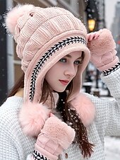 Недорогие Женские шляпы-Женский рождественский вязаный комплект шапки и перчаток, доступен в нескольких цветах, уютный и стильный, идеально подходит для зимнего отдыха на свежем воздухе и в качестве подарка к праздникам