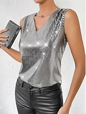 economico Serbatoio Semplice-Per donna Canotta a canotta Paillettes Tinta unica Festa Elegante Senza Maniche Scollo a V Top Regolari Ferie Uscire Argento Oro Estate Primavera Autunno