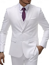 Χαμηλού Κόστους Ανδρικά Κλασικά Σακάκια-Ανδρικά Σακάκι+Γιλέκο+Παντελόνι Μπλέιζερ Στολές Επιχείρηση Κοκτέιλ Πάρτι Γαμήλιο Πάρτι 3 Κομμάτια Μοντέρνα Καθημερινό Άνοιξη Φθινόπωρο Πολυεστέρας Σκέτο Τσέπη Κουμπιά Άνετο Σταυρωτό Χρωματιστή ζακέτα