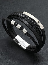 cheap Men's Jewelry-Men's faux leather alloy multi-layer magnetic braided bracelet, Stylish and durable, Suitable for casual wear and special occasions.