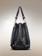 billiga Hand- och toteväskor-Damhandväska i konstläder med krokodilprägling, julklar, finns i rött, blått och svart – snygg vinteraxelväska med justerbar rem och gulddetaljer