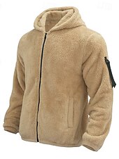 baratos Jaquetas Casuais-Homens Casaco de inverno Casaco de pelúcia Jaqueta casual Ao ar livre Casual Térmico / Quente Bolsos Zip Completo Outono Inverno Tecido Roupa de rua Diário Com Capuz Padrão Preto Azul Marinha cáqui