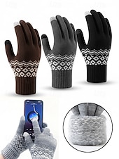 billige Herrehansker-Julehansker med berøringsskjerm til herre, flere farger, varm strikk med Fair Isle-mønster, ideelle for vinter- og høytidsaktiviteter