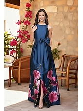 cheap Floor Length-A-Line Floor Length Wedding Guest Dress Formal Dresses Evening Gown Mother of the Bride Dress Sleeveless Crew Neck Elegant Vintage Cocktail Formal Wedding Guest Satin with Flower