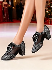 economico Sneakers da danza-Scarpe da ballo da sala da donna in vera pelle e rete - tacchi da allenamento traspiranti professionali per latino/moderno per donne, calzature da ballo leggere e performanti