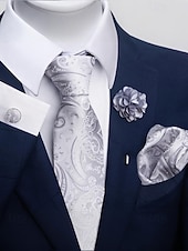 Недорогие Свадьба ACC-Мужской рождественский комплект галстуков, многоцветный, стильный цветочный узор, с запонками и нагрудным платком для официальных мероприятий