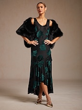 Χαμηλού Κόστους Λουλουδένιο Φόρεμα-Γυναικεία Μακρύ φόρεμα Φόρεμα σε ευθεία γραμμή Κομψό Επισκέπτης γάμου Ημερομηνία Ασυμμετρικό Φλοράλ Αμάνικο Στρογγυλή Ψηλή Λαιμόκοψη Πράσινο του τριφυλλιού