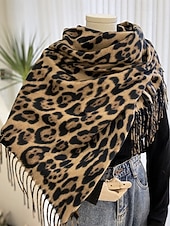 levne Dámské šátky-Dámská šála s leopardím vzorem – měkká a pohodlná polyesterová tkanina, dostupná v několika barvách, ideální pro běžné nošení i v zimě.