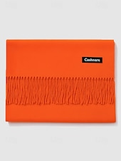 ieftine Accesorii de Crăciun-Eșarfă de Crăciun pentru femei, cu aspect de cașmir, șal de iarnă moale din imitație de cașmir cu ciucuri, eșarfă caldă de culoare uni pentru sărbători, exterior și purtare zilnică