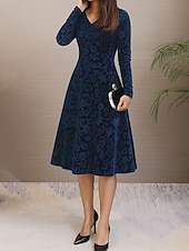  שמלות מקסי קטיפה לנשים שמלת A-line יומיומית החג יוצאת מותאמת פרחונית עם שרוולים ארוכים צווארון V שחור יין כחול סגול אביב סתיו חורף