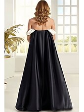 cheap Ankle Length-A-Line Floor Length Party Dress Cocktail Dress Wedding Guest Dress Evening Gown Elegant Sleeveless Off Shoulder Formal Pocket Satin with Pleats