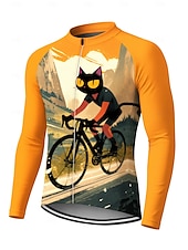 baratos Camisolas masculinas-Homens Camisa para Ciclismo Jersey em declive Gato Personagem Cor de contraste Manga Longa Moto Camiseta Camisa / Roupas Para Esporte Roupas de Compressão com 3 bolsos traseiros Ciclismo de Montanha