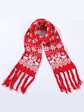 abordables Foulards pour femmes-Écharpe de Noël tricotée pour femme, en acrylique, motif jacquard rouge et blanc avec rennes et flocons de neige, accessoire festif d'hiver pour les fêtes de fin d'année