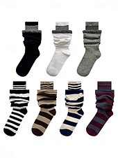 levne Dámské ponožky-Dámské bavlněné dvouvrstvé volné ponožky – stylový pruhovaný design, měkké a pohodlné – ideální pro běžné nošení a pohodlné nošení