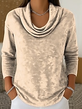 זול טי-שירט פשוטה-בגדי ריקוד נשים חוּלצָה טי שירטס דפוס שכבות צבע אחיד גראפי אלגנטית וינטאג' אופנתי שרוול ארוך צוואר בדוגמת דרפה חולצות רגילות יומי ליציאה סוף שבוע פול ורוד מסמיק אודם חום תלתן סתיו חורף