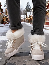 Недорогие Женские кроссовки-женские красные кеды из искусственного меха — тёплая зимняя обувь на шнуровке с мягкой подкладкой, повседневная рождественская обувь для отдыха на природе и уличного стиля