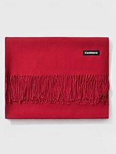 ieftine Accesorii de Crăciun-Eșarfă de Crăciun pentru femei, cu aspect de cașmir, șal de iarnă moale din imitație de cașmir cu ciucuri, eșarfă caldă de culoare uni pentru sărbători, exterior și purtare zilnică