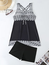 abordables Tankinis-Femmes Maillots de Bain 2 pièces Shorts Maillot de bain Dos nu Vacances Tenues de plage Graphique Col rond Sans manches Maillots de bain