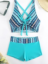 abordables Tankinis-Mujer Bañadores 2 piezas Slips Traje de baño Retazos Espalda al Aire Vacaciones Ropa de playa Floral Escote en Pico Sin Mangas Trajes de baño