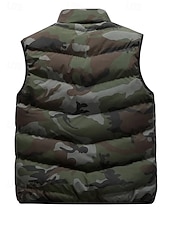 baratos Colete de Puffer Masculino-Homens Colete puffer Colete Gilet Férias Diário Encontro Moda Casual Outono &amp; inverno Bolsos Poliéster Manter Quente Confortável Côr Camuflagem Zíper Colarinho Chinês Normal Preto Verde Tropa Cinzento