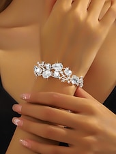 levne Svatba ACC-Dámský náramek s křišťálovými kamínky - třpytivý stříbrný nastavitelný náramek na večírky, svatby a večerní příležitosti na konci roku