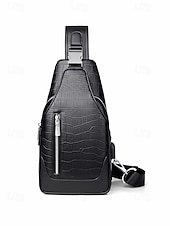 זול תיקים לגברים-תיק עור לגברים, עמיד למים ועמיד, קיבולת גדולה, דוגמת תנין אופנתית לשימוש חיצוני ויומיומי