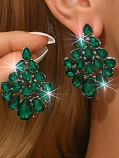 economico Orecchino da donna-orecchini da donna con cristalli color smeraldo - lussuosi pendenti di strass &amp;modelli di cerchi per feste glamour ed eventi serali