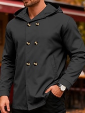 economico Giubbotti e cappotti da uomo-Per uomo Giacca Leggera Giacca Casual Giacca con Cappuccio All'aperto Quotidiano Doppiopetto Primavera Autunno Semplice Streetwear Quotidiano Con Cappuccio Regolare Blu Nero Verde chiaro Rosso Cachi