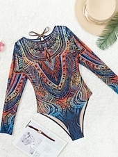 levne Jednodílné plavky-Dámský jednodelný plavkový úbor zeštíhlující sexy výřez Boho monokiny kontrola břicha vysoký pas štíhlé bez zad dovolená módní grafický geometrický kulatý výstřih dlouhý rukáv bez rukávů