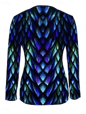economico Maglietta Arte &amp; Design-Per donna Maglietta Cerniera Stampato Grafico Geometrico Astratto Moda Casual Manica Lunga Girocollo Scollo a V Top Regolari Quotidiano Blu Primavera Autunno Inverno