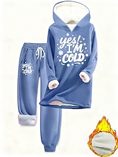 baratos Blusas femininas-Mulheres Diário à moda Conjuntos de duas peças Moletom Conjuntos de calças Manga Longa Com Capuz Gráfico Letra Com Cordão Imprimir Casual Diário Azul Preto Rosa Outono Ajuste Largo