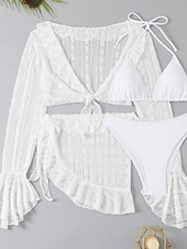 voordelige Bikinisets-Dames Bikini Badpak Rok Slank Rugloos Vakantie Strandmode Effen Kleur V Hals Mouwloos Lange Mouwen Badpak