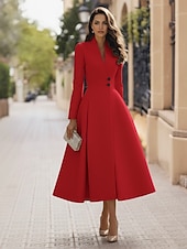 preiswerte Smokingkleider-Smokingkleid A-Linie Formell Stretch-Crêpe Elegant Vintage Langarm Tee-Länge Midi-Länge Königin Anne Doppelreihig