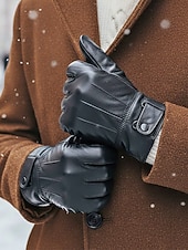 halpa Miesten käsineet-Miesten lampaannahkakäsineet - vedenpitävät, fleecevuoratut lämpimänä, tyylikkäät ja käytännölliset talviulkona käytettäväksi