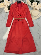 tanie Kurtki zimowe-Damskie Płaszcz zimowy Płaszcz Zatrzymujący ciepło Wygodny Kieszeń Guziki Codzienny Równina Urlop Wyjściowe Weekend Długie Klapy wcięte Regularny Długi rękaw Odzież wierzchnia Czerwony Jesień Zima