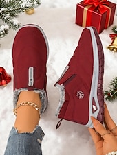 economico Sneakers da donna-Sneakers invernali da donna in caldo pile foderate in bordeaux - comode scarpe da esterno comode e impermeabili slip-on per il freddo e i viaggi di Natale