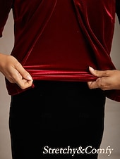 levne Jednoduché blůzy-Vánoce Dámské Samet Tlačítko nahoru Oblečené topy Elegantní Večírek 3/4 délka rukávu Nahoře nabírané Tričkový Běžné topy Párty večerní šaty Dovolená Párty oblečení Fialová Jaro Podzim Zima