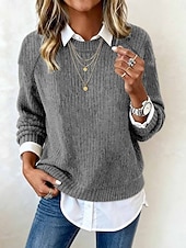 preiswerte Einfarbige Farben-Damen Pullover Lässig Weich Einfarbig Gerippt Rundhalsausschnitt Gestrickt Langarm Crop Tops Stricken Outdoor Täglich Wochenende Blau Schwarz Herbst Winter