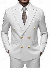 billige Herre Klassiske Blazere-Herre Blazer + kjolebukser Blazer drakter Virksomhet Cocktailfest Bryllupsfest 2 deler Mote Fritid Vår Høst Polyester عادي Lomme Knapper Bekvem Dobbeltkneppet Blazer Blå Mørkegrå Svart Hvit