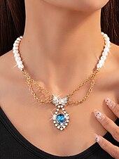levne Dámský náhrdelník-dámská perla &amp;Sada modrých krystalových šperků - elegantní náhrdelník a visací náušnice s mašlí na večírky a večerní události &amp;zvláštní příležitosti