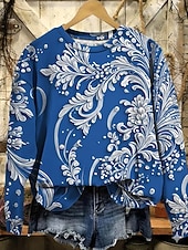 economico Tops Boho-Per donna Felpa Pullover Stampato Floreale Grafico Paisley Caldo Vintage Western Manica Lunga Girocollo Top Regolari Casuale Streetwear Abbigliamento Quotidiano Blu Nero Giallo Rosso Verde Primavera